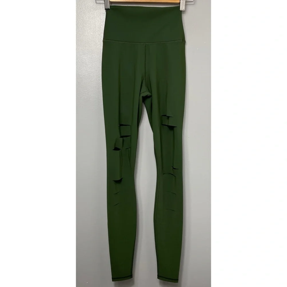 ALO YOGA Hunter Green Ripped Warrior Leggings - Picture 2 of 7